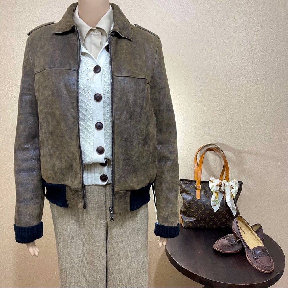 🌱 JOSEPH Lambskin Suede Leather Bomber Jacket